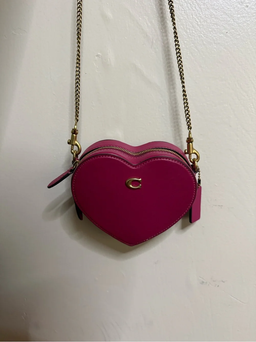 Coach Heart Crossbody Bag in Fuchsia with Gold Hardware